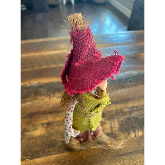 Vintage Handcrafted Straw/burlap/and vintage clothe Scarecrow Doll With Red Hat - Picture 7 of 12